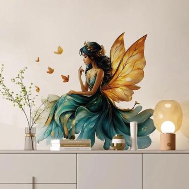 Imagem de Adesivos de parede Fairy Butterfly Girl PVC 30x30cm para meninas - yiw