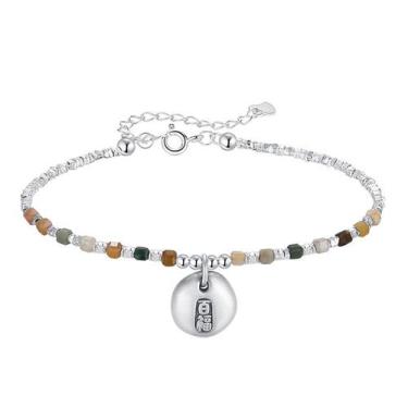 Imagem de Pulseira Alxa Agate Sugar Cube com miçangas em prata esterlina 925 - y