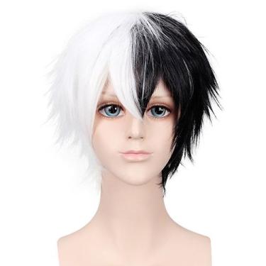 Imagem de Peruca Cosplay preta e branca sintética resistente ao calor 35cm - yiw