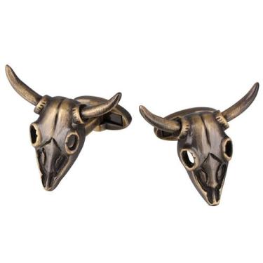 Imagem de Cuff Links, caveira de touro vintage de bronze antiga para homens - Yi