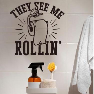 Imagem de Adesivos de parede Papel higiênico de banheiro engraçado, papel de par