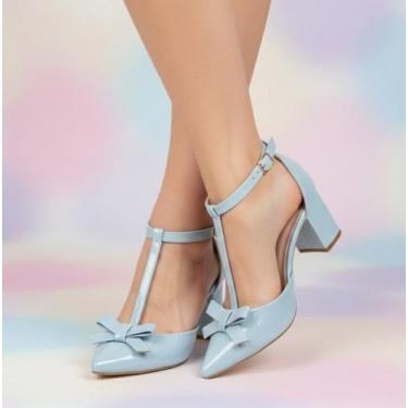 Imagem de Saparto Scarpin Feminino Salto Grosso Médio Bico Fino Tira Tornozelo E