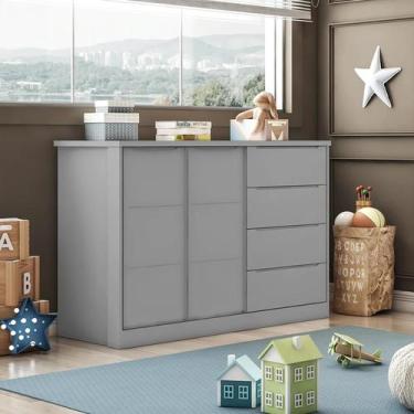 Imagem de Cômoda Infantil 2 Portas e 4 Gavetas Pérola Cinza - Phoenix - Phoenix 