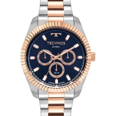 Imagem de Relógio Technos Masculino Riviera Multifunção Prata, Rose e Azul 6P79C