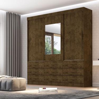 Imagem de Guarda Roupa Casal New Star 3 Portas Correr 9 Gavetas MDF-MDP com Espelho Sallêto Móveis