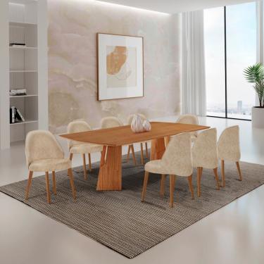 Imagem de Mesa Florida Tampo Barril Laminado E 8 Cadeiras Suiça Milano/imbuia Nat/cinam. Imbuia