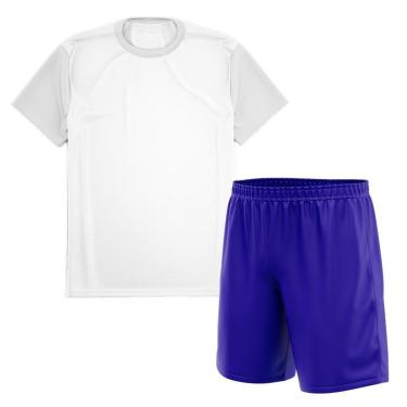 Imagem de Kit Calção Short Futebol Basquete Azul + Camiseta Manga Curta Masculina-Masculino