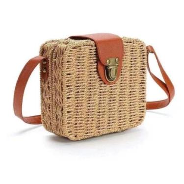 Imagem de BOLSA FEMININA DE PALHA TRANSVERSAL MODERNA PEQUENA ELEGANTE Cor:Bege 