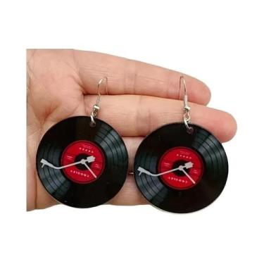 Imagem de Brincos De Vidro Com Formato De Disco De Vinil Retrô Para Mulheres, Am