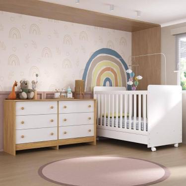Imagem de Berço 3 em 1 para Colchão 130x70cm com Rodízios e Cômoda Chantilly Multimóveis MP4290