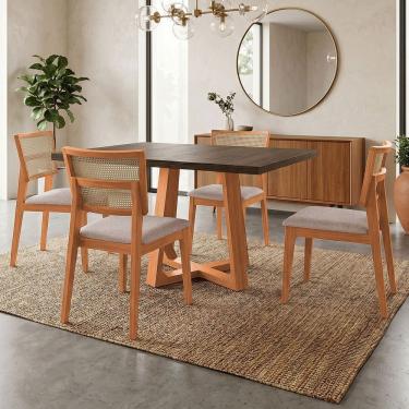 Imagem de Mesa Jantar Isabela 1,2m Freijó Pés Cerejeira 4 Cadeiras Manuela Design Moderna - Bege...