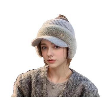 Imagem de Boné De Inverno Feminino Quente E Tricotado, À Prova De Vento, Para Es