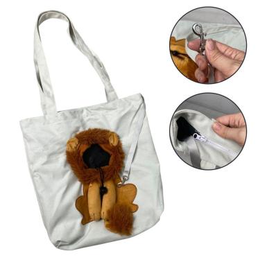 Imagem de Bolsa de Transporte para Pets Leva Pro Pet BSL3906 Cães e Gatos Estampa Leão Náilon Branco