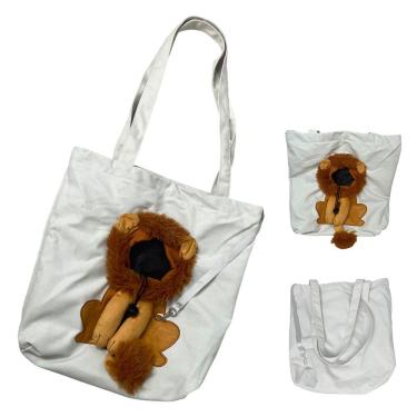 Imagem de Bolsa de Transporte para Pets Ideal Importados BSL3905 Cães e Gatos Estampa Leão Náilon Branco
