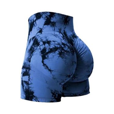 Imagem de Shorts De Ginástica Femininos De Cintura Alta Com Estampa Tie Dye, Efe