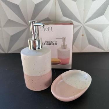 Imagem de Jogo de banheiro rosa de cerâmica degradê lyor com 2 peças porta sabon