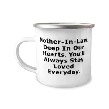 Imagem de Presentes de piada sogra, sogra, Deep In Our Hearts, You'll Always Stay Loved Everyday, New Christmas 355 ml Caneca de acampamento para a mãe