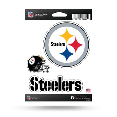 Imagem de NFL Rico Industries Folha de adesivos 3 peças corte de matriz Triple Spirit, Pittsburgh Steelers, 12,7 x 17,7 cm