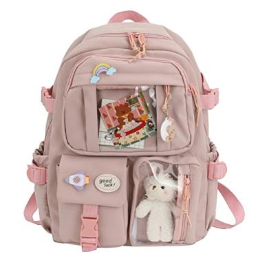 Imagem de Gefemini Mochila feminina Kawaii com urso pequeno de pel�cia, v�rios bolsos, mochila escolar de grande capacidade para meninas adolescentes