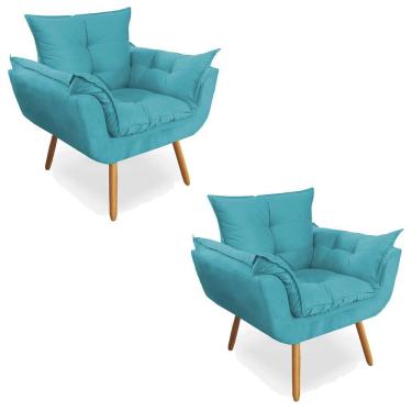 Imagem de Kit 02 Poltronas Decorativa Opala Deluxe Suede Turquesa