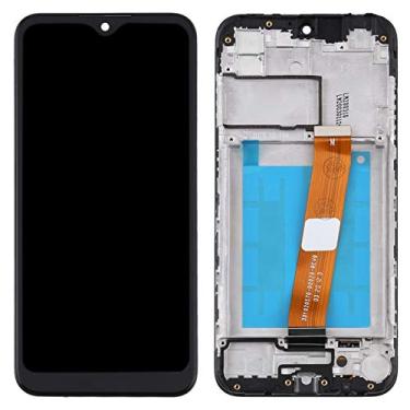 Imagem de Substituição do conjunto de tela de toque do digitalizador LCD Tela LCD e conjunto completo do digitalizador com moldura (cabo flexível largo) para For Samsung Galaxy A01 (Color : Black)