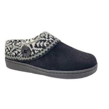 Imagem de Clarks Chinelo feminino camurça couro malha colarinho pantufas - forro de pele sintética de pelúcia, Preto/Cinza Multi, 7