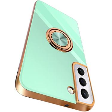 Imagem de Tnarru Capa compatível com Samsung Galaxy S22 Plus com suporte de anel [magnético] Capa de telefone protetora galvanizada à prova de choque TPU macio para Galaxy S22+ 5G verde claro