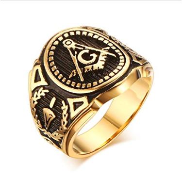 Imagem de Anel Maçom Compasso G Banhado Ouro (DOURADO, 17)