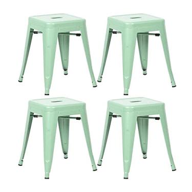 Imagem de Loft7, Kit 4 Banquetas Iron Tolix Design Industrial em Aço Carbono 45 cm Baixa Sem Encosto Vintage Elegante e Versátil Cozinha Bar Sala de Jantar Varanda Gourmet, Verde Claro