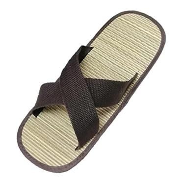 Imagem de Chinelos de praia moda para casa sandálias femininas chinelos de tapete de palha casual laço chinelos de dia dos namorados para mulheres (café, 7)