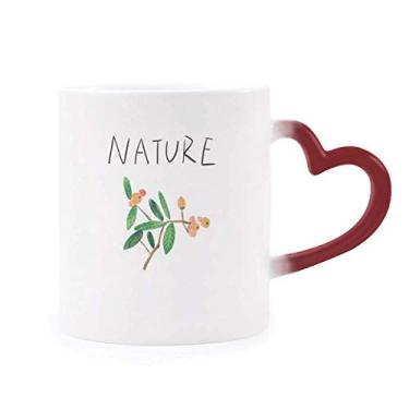 Imagem de Caneca sensível ao calor com pintura de plantas naturais, caneca vermelha que muda de cor