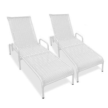 Imagem de MRDDECORA Kit 2 Espreguiçadeiras Catar Branca p/Jardim e Piscina Tamanho único