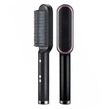 Imagem de Escova de alisamento de cabelo profissional 2 em 1, penteadeira de cerâmica quente, aquecimento rápido 20 anos e 5 configurações de temperatura e anti-escaldadura,Black-110V
