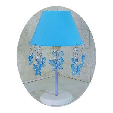 Imagem de Luminária Borboletas Bebê Azul Abajur Para Mesa De Cabeceira