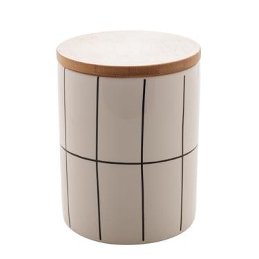 Imagem de LYOR - Potiche de Cerâmica com Tampa de Bambu Turim Branco 10cm x 10cm x 12,5cm