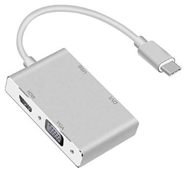 Imagem de Adaptador USB C para VGA HDMI DVI USB3.0, hub USB 3.1 tipo C 4 em 1, conversor de vídeo multivisor macho para fêmea para Mac Pro, MacBook Air, iPad Pro, XP e mais