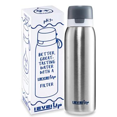 Imagem de Level Up Way Garrafa de água de aço inoxidável premium de 63 ml com filtro – livre de BPA – Essenciais de viagem – Filtro de água alcalino pH 9+ (preto)