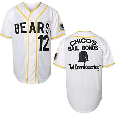 Imagem de Camiseta 3 Kelly Leak Bad News Bears 12 Tanner Boyle 1976 Chico's Bail Bonds Camiseta masculina de beisebol branca P-3GG, 12 Tanner White, XXG