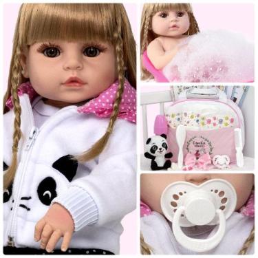 Imagem de Bebe Tipo Reborn Menina Pandinha Enxoval Completo 21 Itens - Cegonha R