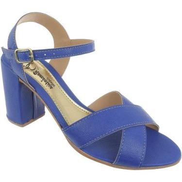 Imagem de Sandália Romântica Calçados Salto Grosso Prata, Azul bic, 34