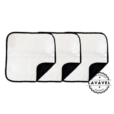 Imagem de Kit com 3 Fraldas de Câes p/Chão 45x45 Branco com borda Preta 200 Lava