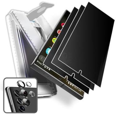 Imagem de [3 + 1] [com kit de instalação] 3 películas protetoras de tela de vidro híbrido flexível de privacidade + 1 protetor de lente esculpida 3D + EZ KIT ZERO compatível com Samsung Galaxy S24 Ultra 5G 2024