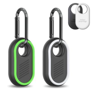 Imagem de Pacote com 2 capas compatíveis com Samsung Galaxy SmartTag2, capa robusta de silicone macio antiderrapante para Galaxy Smart Tag 2 com chaveiro, para chaves, carteira, bagagem, animais de estimação