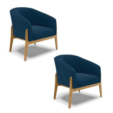 Imagem de Cadeira Sala De Jantar Base De Madeira Kit 2 Stella Bouclê D03 - D`rossi Cor Azul