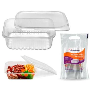 Imagem de Pote 500ml descartável retangular c/50 marmita freezer micro - CRISTAL