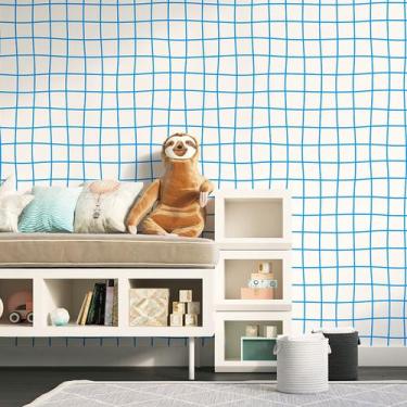 Imagem de Papel de Parede Adesivo Infantil Xadrez Quadriculado Azul 3m - Leliz P
