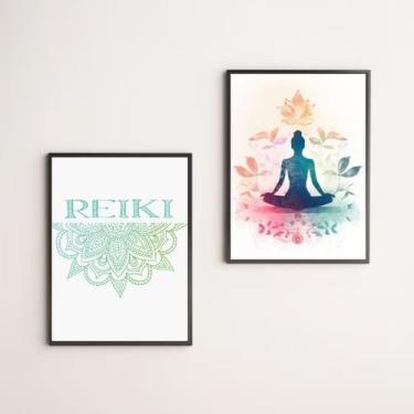 Imagem de Kit 2 Quadros Reiki - Mulher Mandala 45x34cm - com vidro - Quadros On-