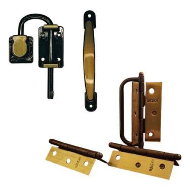 Imagem de Puxador + Trinco + Dobradiças Alça Porta Camarão Oxidado - Ursich