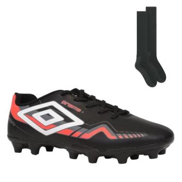 Imagem de Kit Chuteira Campo Umbro Prisma + Meião, Preto, 41