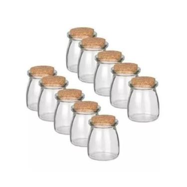 Imagem de Kit 10 Mini Potes De Vidro Mantimento Armazenamento Com Tampa Rolha 10